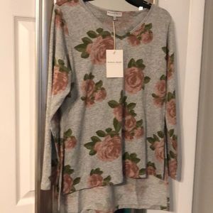 Long Sleeve Rose Print Sweater